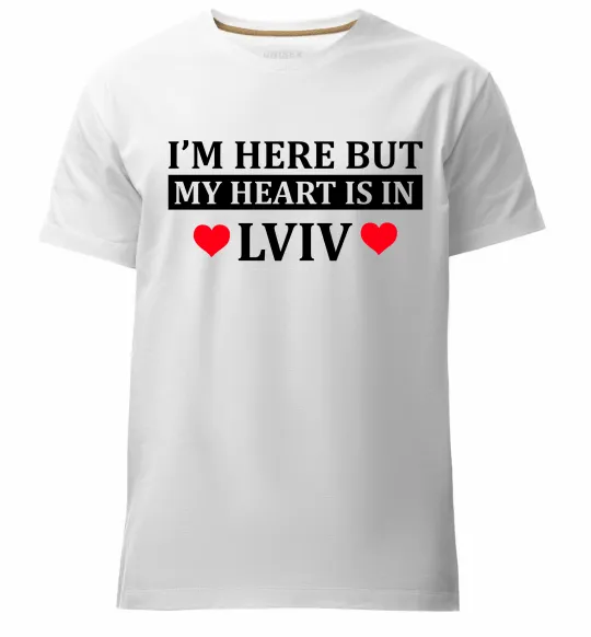 Мужская премиум футболка I'm here but my heart is in Lviv Белый фото