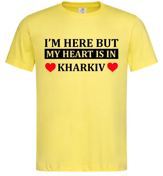 Мужская футболка I'm here but my heart is in Kharkiv Лимонный фото