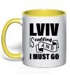 Чашка з кольоровою ручкою Lviv is calling and i must go Сонячно жовтий фото