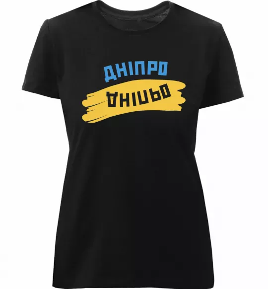 Жіноча преміум футболка Дніпро прапор Чорний фото