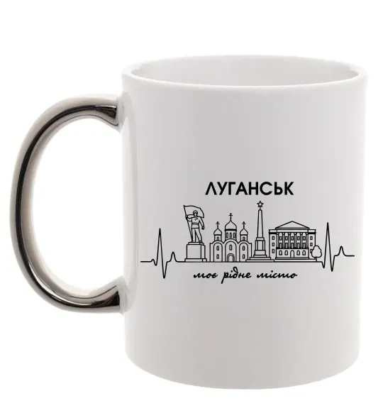 Чашка с цветной ручкой Моє рідне місто Луганськ Серебро фото