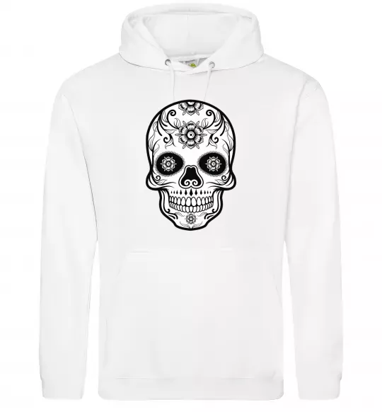 Женская толстовка (худи) Череп чб Белый фото