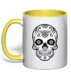 Чашка с цветной ручкой Череп чб Лимонный Чашка с цветной ручкой Череп чб Лимонный фото