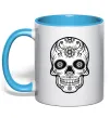 Чашка з кольоровою ручкою Череп чб Блакитний фото