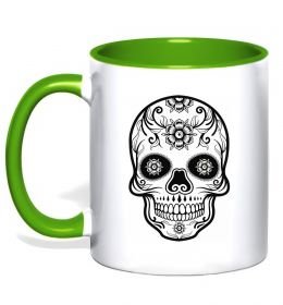 Чашка с цветной ручкой Череп чб