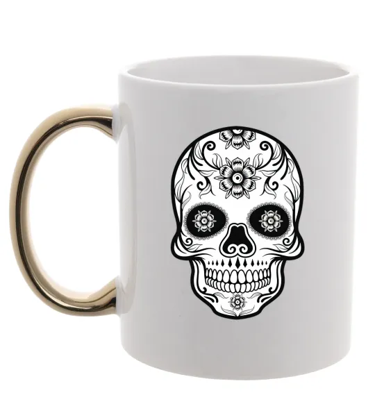 Чашка з кольоровою ручкою Череп чб Золото фото