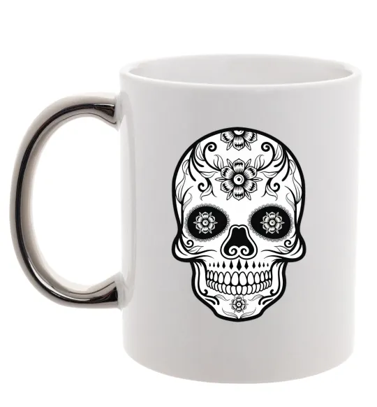 Чашка з кольоровою ручкою Череп чб Срібло фото