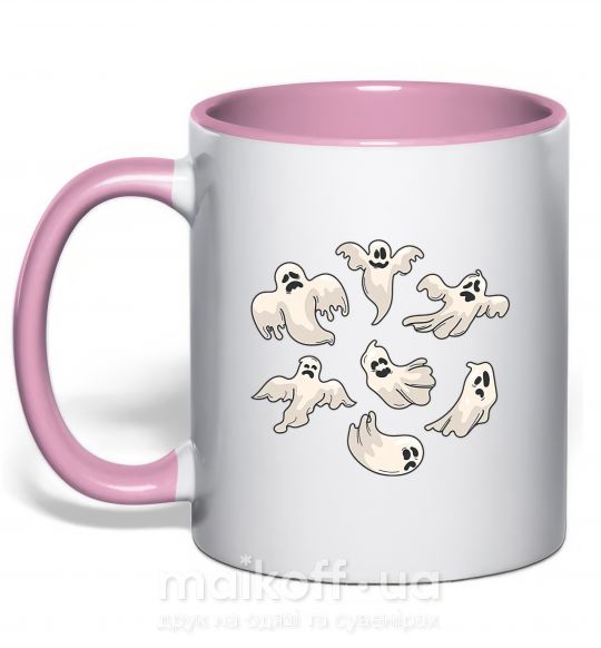 Чашка з кольоровою ручкою Привидения Ніжно рожевий фото