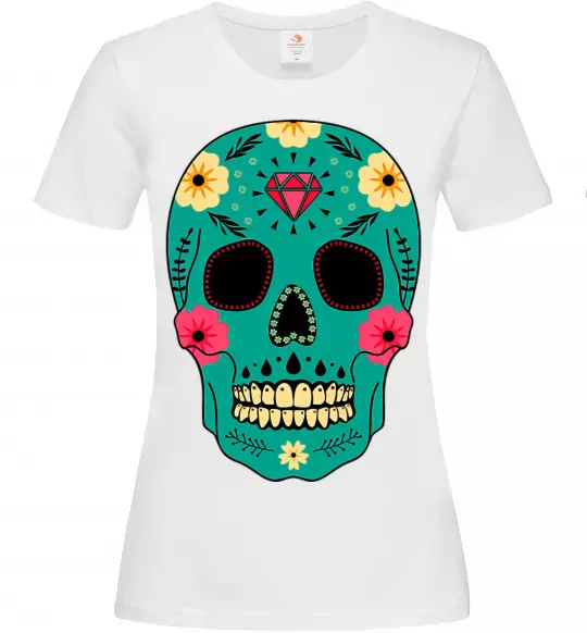 Жіноча футболка Череп бирюзовый Білий фото