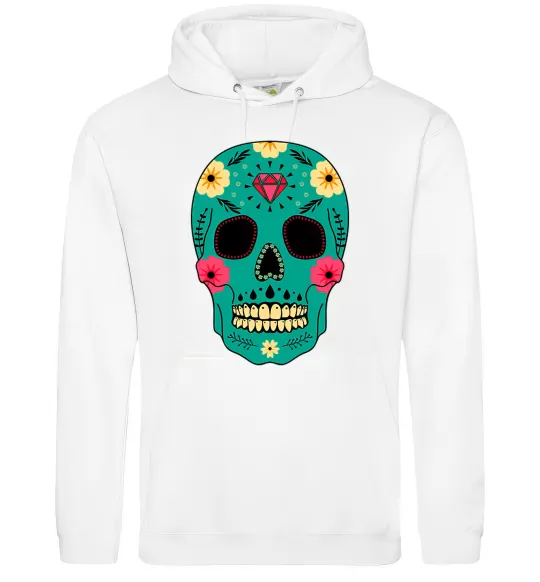 Мужская толстовка (худи) Череп бирюзовый Белый фото