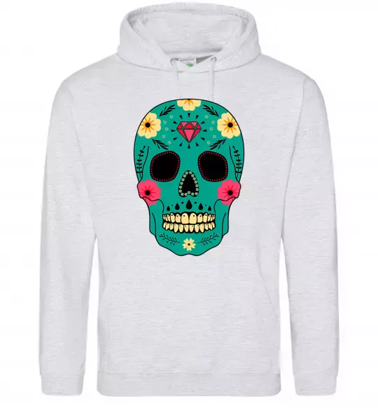 Жіноча толстовка (худі) Череп бирюзовый Сірий меланж фото