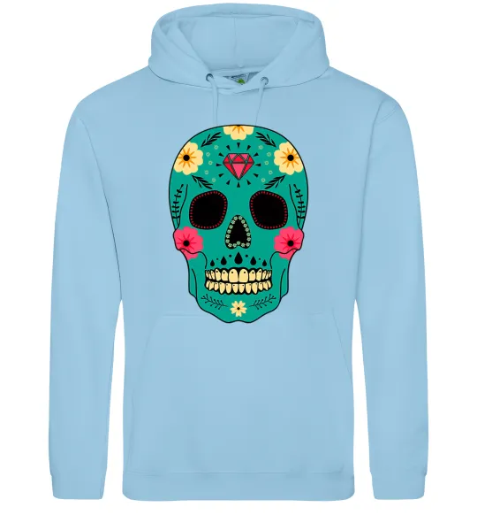 Женская толстовка (худи) Череп бирюзовый Голубой фото