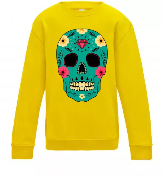 Детский Свитшот Череп бирюзовый Солнечно желтый фото