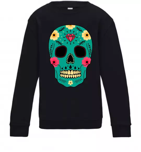 Детский Свитшот Череп бирюзовый Черный фото