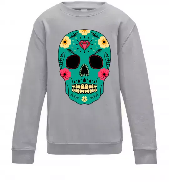 Детский Свитшот Череп бирюзовый Серый меланж фото
