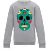 Детский Свитшот Череп бирюзовый Серый меланж Детский Свитшот Череп бирюзовый Серый меланж фото