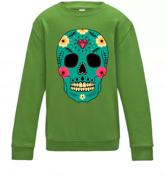 Детский Свитшот Череп бирюзовый Лаймовый фото