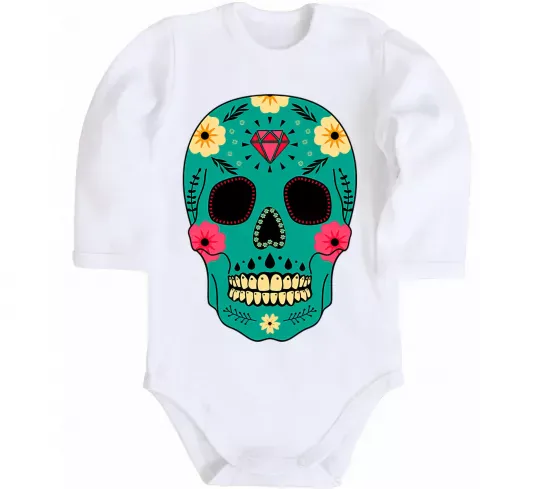 Дитячий бодік Череп бирюзовый Білий фото