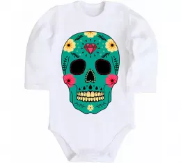 Детский боди Череп бирюзовый Белый фото