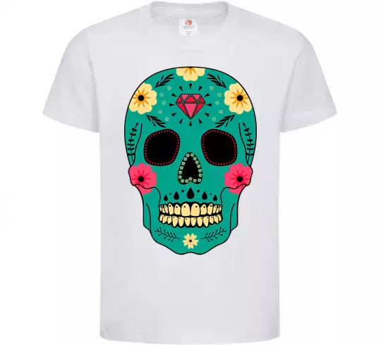 Дитяча футболка Череп бирюзовый Білий фото