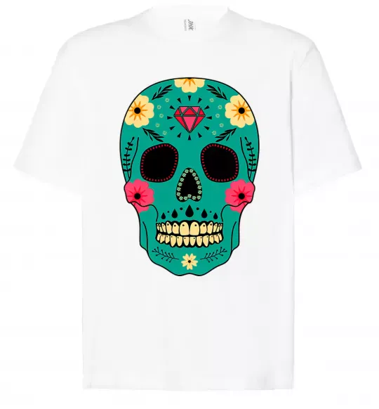 Футболка Оверсайз Череп бирюзовый Белый фото