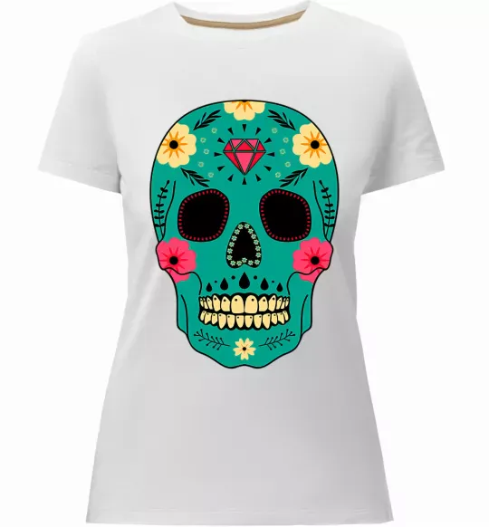 Жіноча преміум футболка Череп бирюзовый Білий фото