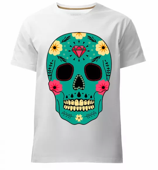 Чоловіча преміум футболка Череп бирюзовый Білий фото