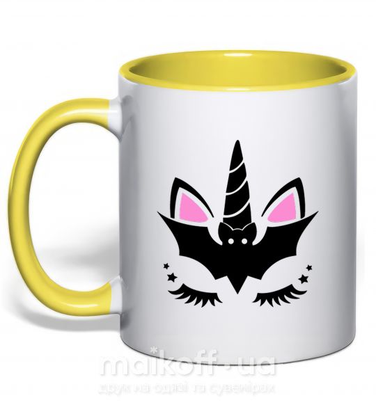 Чашка с цветной ручкой Bat unicorn Солнечно желтый фото