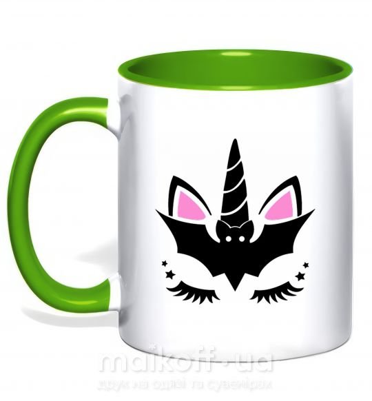 Чашка с цветной ручкой Bat unicorn Зеленый фото