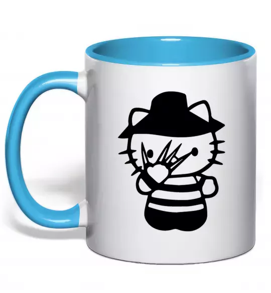 Чашка с цветной ручкой Hello scary Голубой фото