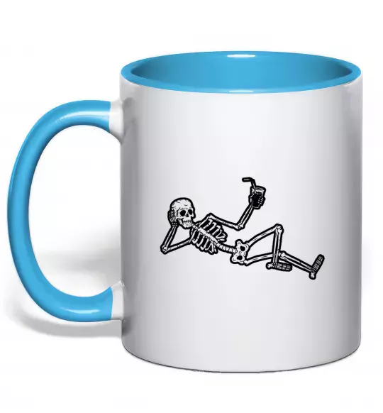 Чашка з кольоровою ручкою Skeleton chilling Блакитний фото