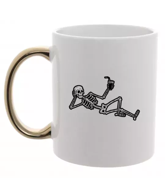 Чашка з кольоровою ручкою Skeleton chilling Золото фото