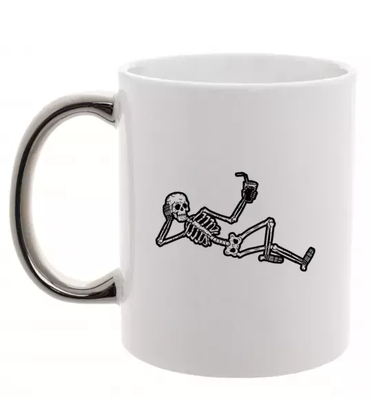 Чашка з кольоровою ручкою Skeleton chilling Срібло фото