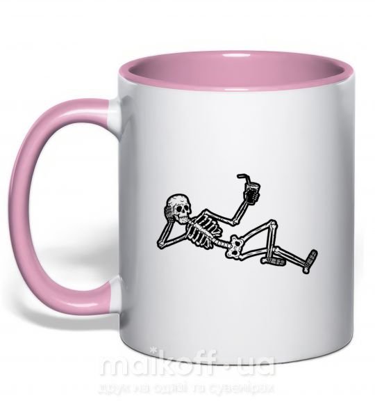 Чашка с цветной ручкой Skeleton chilling Нежно розовый фото