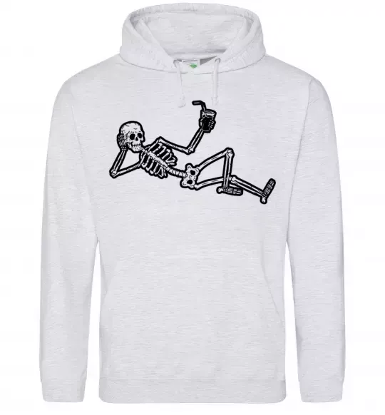 Мужская толстовка (худи) Skeleton chilling Серый меланж фото