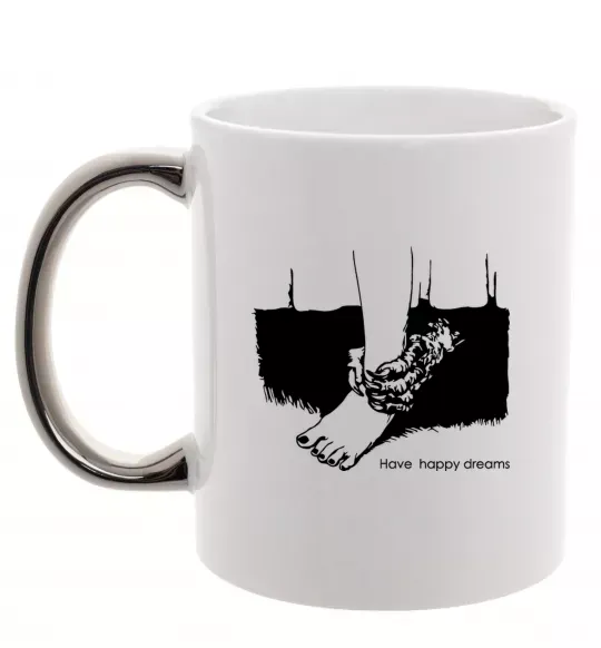 Чашка с цветной ручкой Have happy dreams Серебро фото