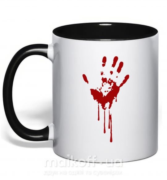 Чашка з кольоровою ручкою Кровавая ладошка Чорний фото