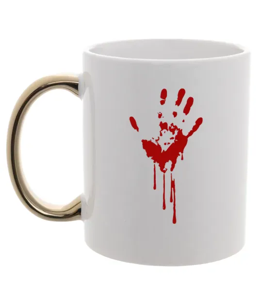 Чашка с цветной ручкой Кровавая ладошка Золото фото