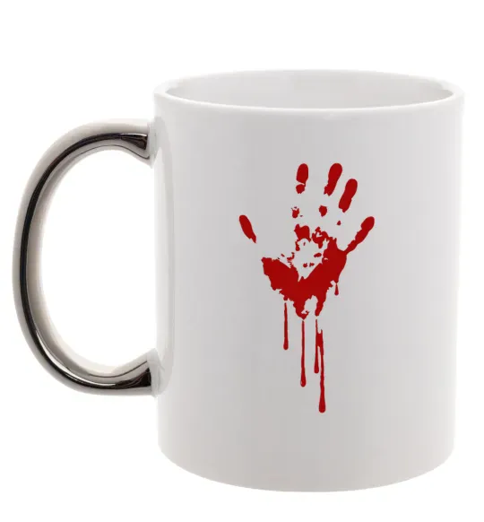 Чашка с цветной ручкой Кровавая ладошка Серебро фото