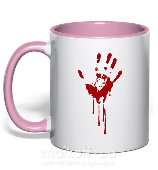 Чашка с цветной ручкой Кровавая ладошка Нежно розовый фото