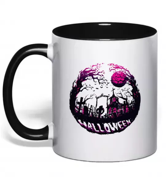 Чашка з кольоровою ручкою Пугающий пейзаж Чорний фото