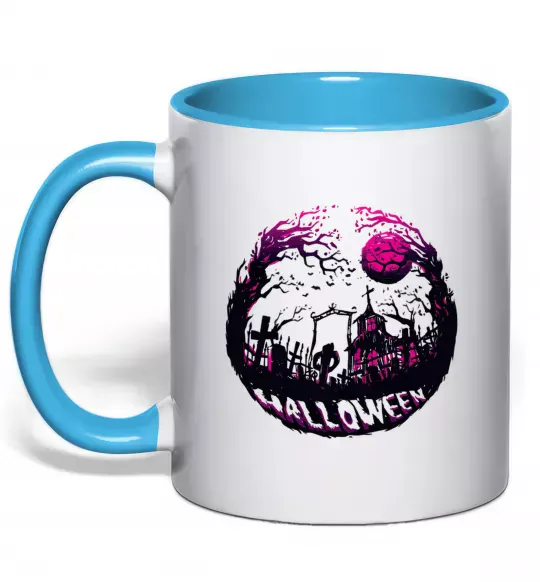 Чашка з кольоровою ручкою Пугающий пейзаж Блакитний фото