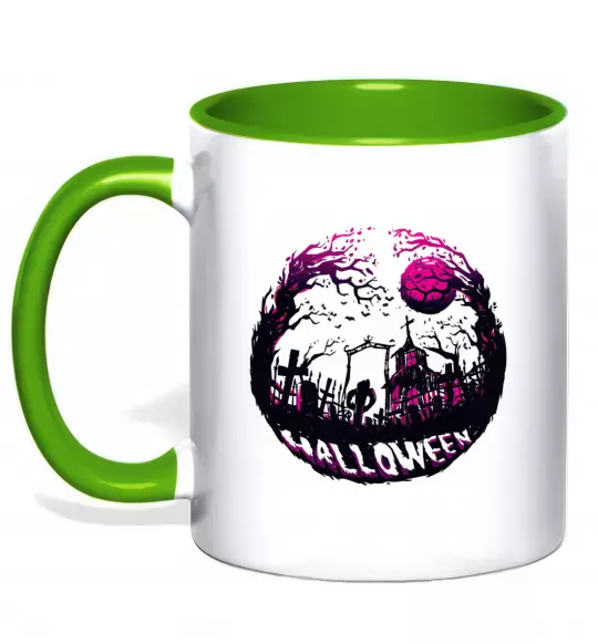 Чашка з кольоровою ручкою Пугающий пейзаж Зелений фото