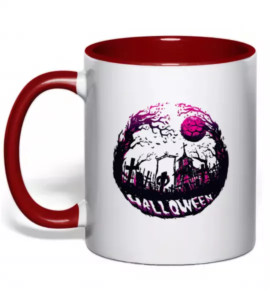 Чашка з кольоровою ручкою Пугающий пейзаж Червоний фото