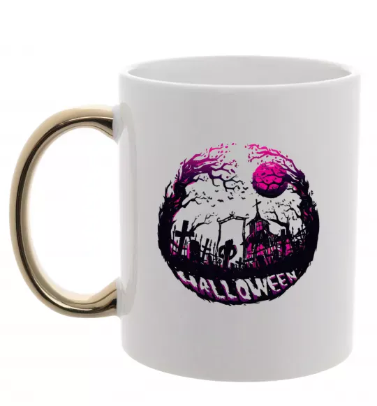 Чашка з кольоровою ручкою Пугающий пейзаж Золото фото