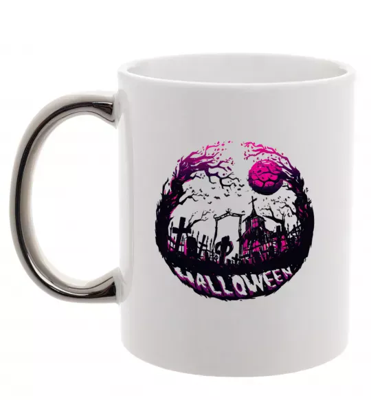 Чашка з кольоровою ручкою Пугающий пейзаж Срібло фото