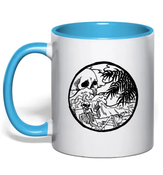 Чашка з кольоровою ручкою Скелет пляжник Блакитний фото