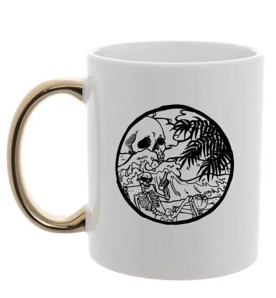 Чашка з кольоровою ручкою Скелет пляжник Золото фото