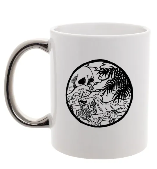 Чашка з кольоровою ручкою Скелет пляжник Срібло фото