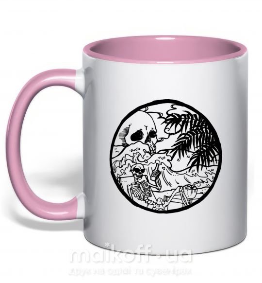 Чашка с цветной ручкой Скелет пляжник Нежно розовый фото